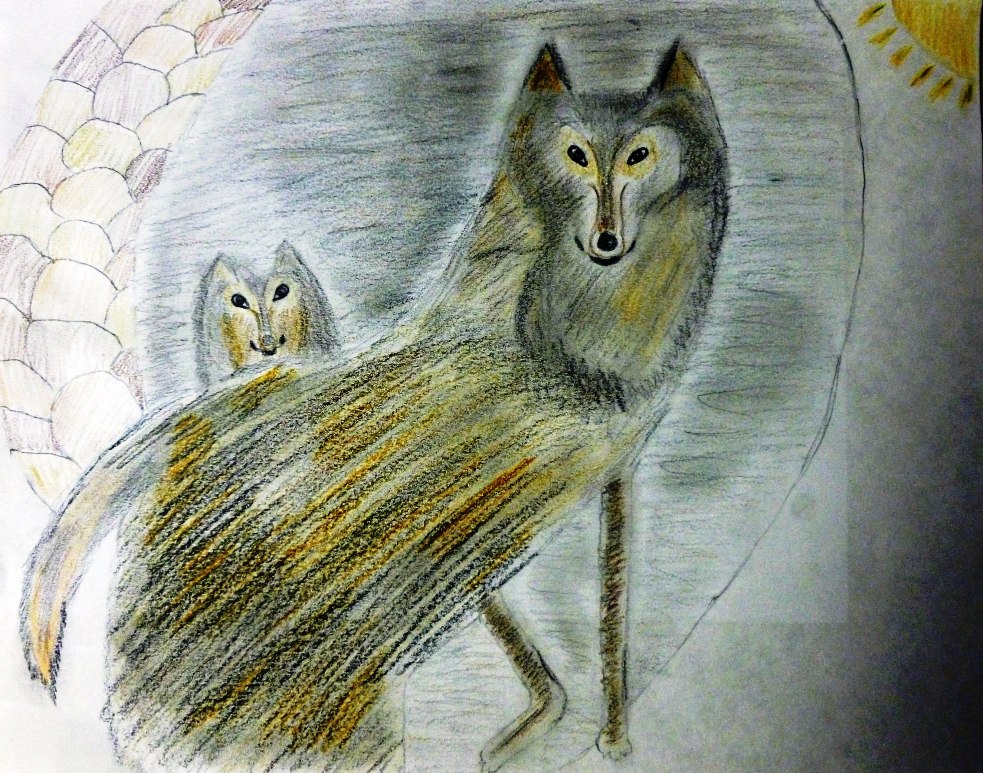 5th Grade 2nd Place. 'Gray Wolf' by Srija Pamujula from Delanie Eastin Elementary School. Image courtesy US Fish and Wildlife Service.